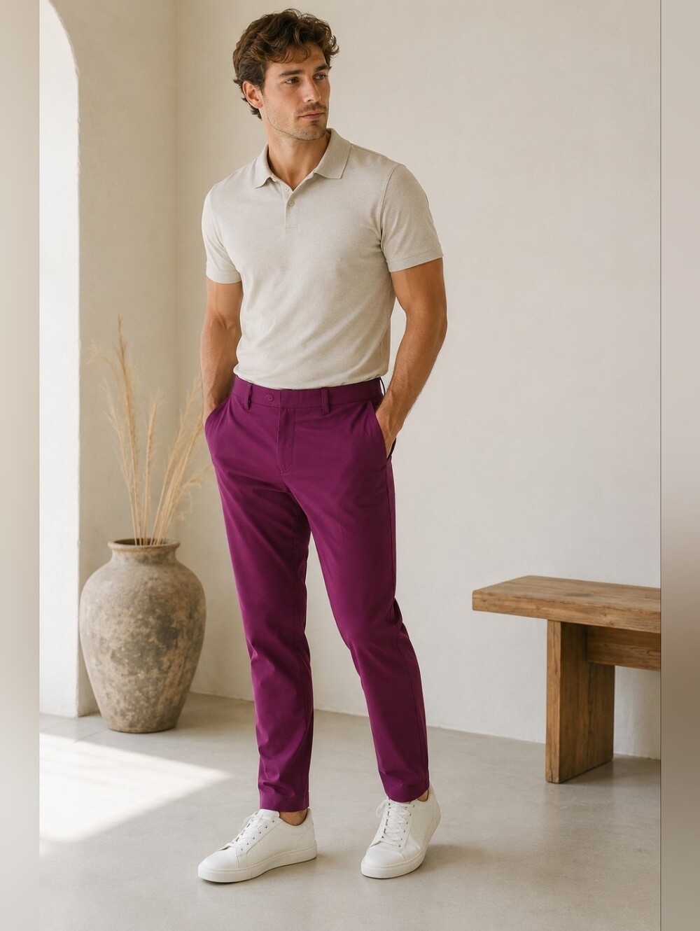 Fabletics Men’s Performance Stretch Trouser Pants Burgundy Size M 34x31
